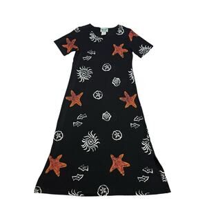 Vintage Coconut Bay Maxi Dress Womens Petite Large PL Black Sun Starfish Beach